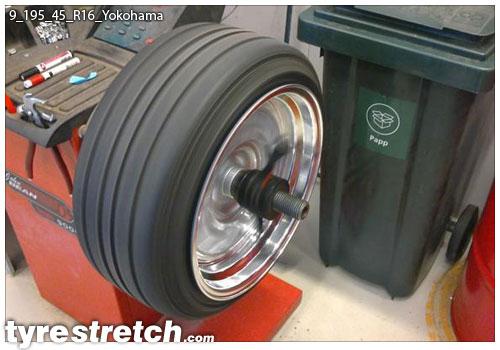 An example of tyre stretch: 195/45 R16 on 9.0J – YOKOHAMA