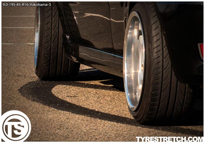 An example of tyre stretch: 195/45 R16 on 9.0J – YOKOHAMA
