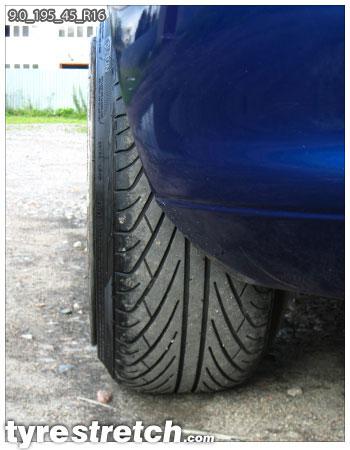 An example of tyre stretch: 195/45 R16 on 9.0J