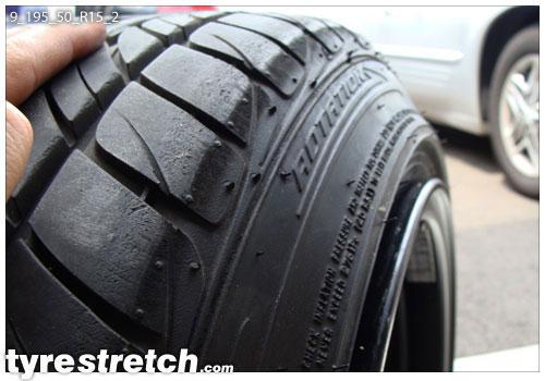 An example of tyre stretch: 195/50 R15 on 9.0J