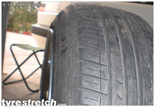 An example of tyre stretch: 195/50 R15 on 9.0J – DUNLOP