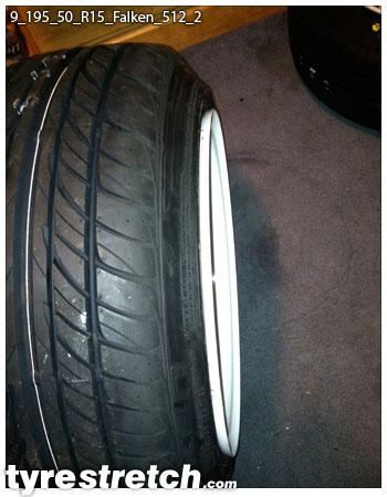 An example of tyre stretch: 195/50 R15 on 9.0J – FALKEN