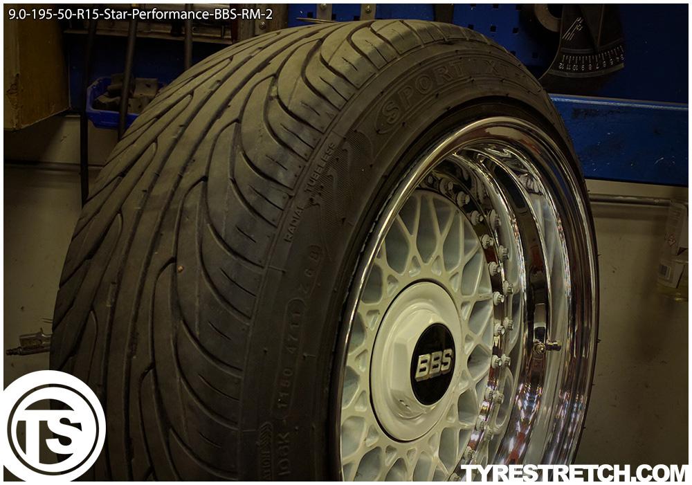 An example of tyre stretch: 195/50 R15 on 9.0J – STAR PERFORMER (BBS)