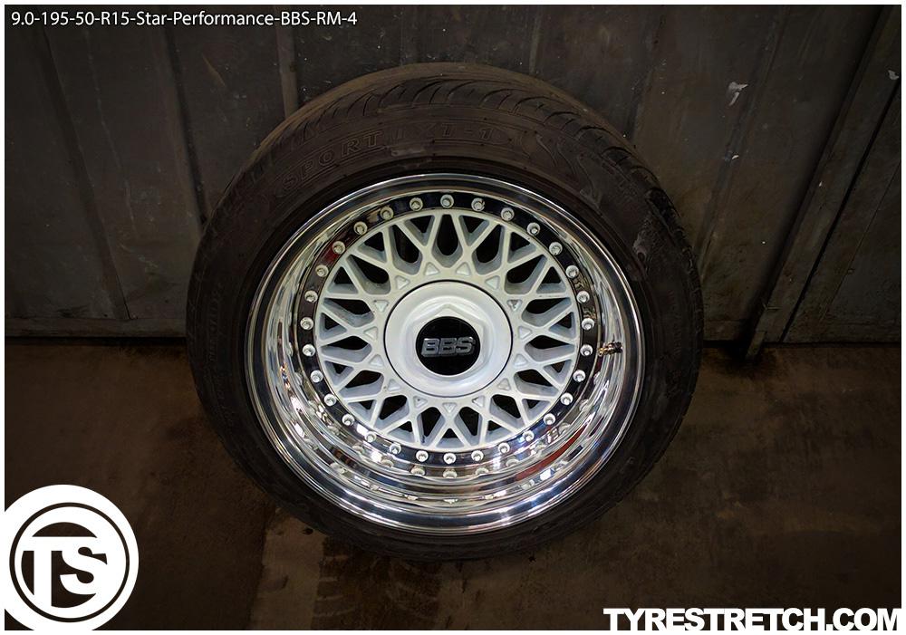 An example of tyre stretch: 195/50 R15 on 9.0J – STAR PERFORMER (BBS)