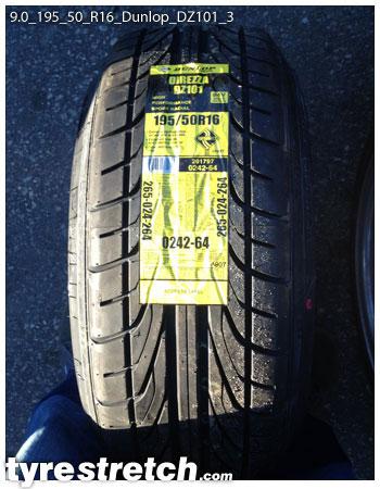 An example of tyre stretch: 195/50 R16 on 9.0J – DUNLOP