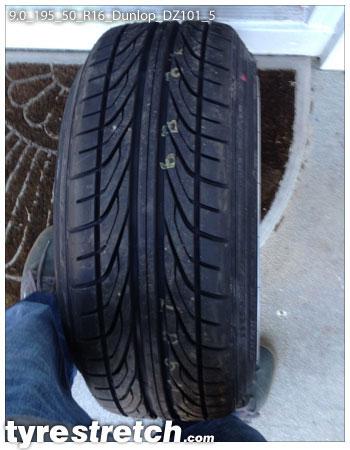 An example of tyre stretch: 195/50 R16 on 9.0J – DUNLOP