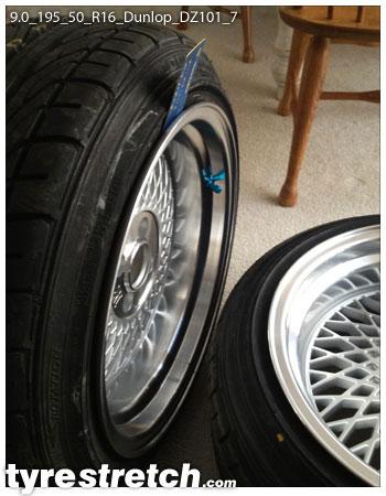 An example of tyre stretch: 195/50 R16 on 9.0J – DUNLOP