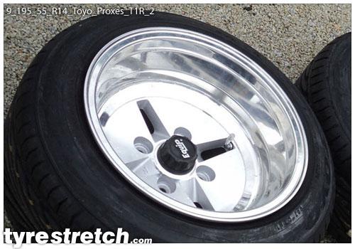 An example of tyre stretch: 195/55 R14 on 9.0J – TOYO