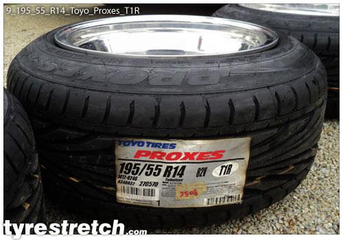 An example of tyre stretch: 195/55 R14 on 9.0J – TOYO