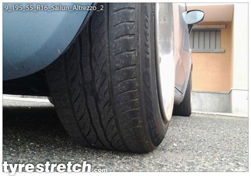 An example of tyre stretch: 195/55 R16 on 9.0J – SAILUN