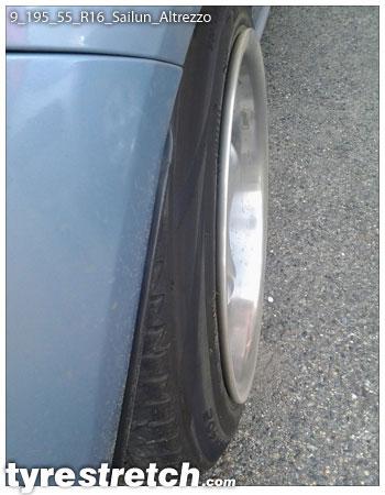 An example of tyre stretch: 195/55 R16 on 9.0J – SAILUN