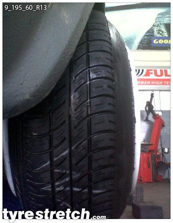 An example of tyre stretch: 195/60 R13 on 9.0J