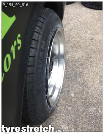 An example of tyre stretch: 195/60 R16 on 9.0J