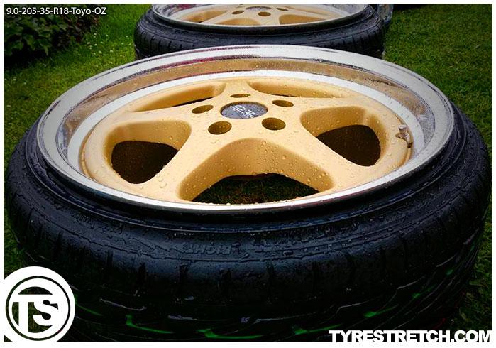 An example of tyre stretch: 205/35 R18 on 9.0J – TOYO (OZ)