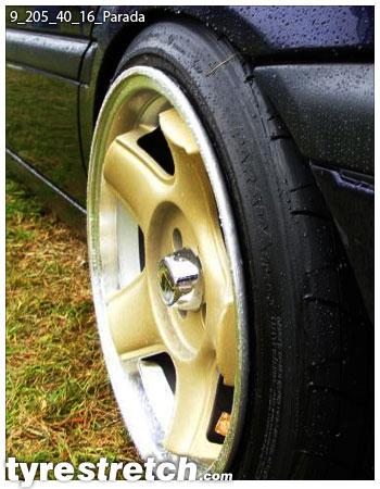 An example of tyre stretch: 205/40 R16 on 9.0J – YOKOHAMA