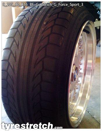 An example of tyre stretch: 205/40 R16 on 9.0J – GOODRICH