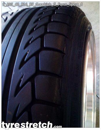 An example of tyre stretch: 205/40 R16 on 9.0J – GOODRICH
