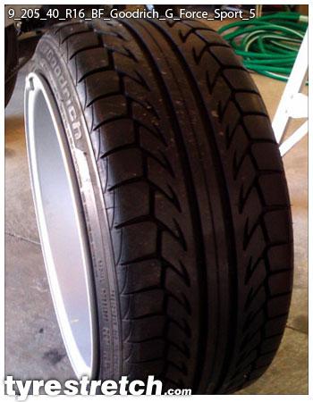An example of tyre stretch: 205/40 R16 on 9.0J – GOODRICH
