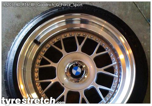 An example of tyre stretch: 205/40 R16 on 9.0J – GOODRICH