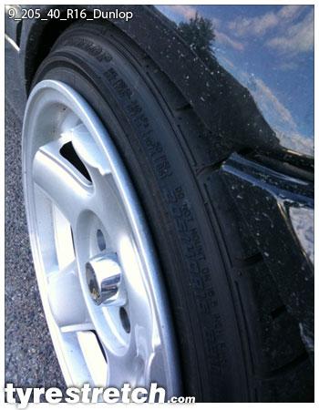 An example of tyre stretch: 205/40 R16 on 9.0J – DUNLOP