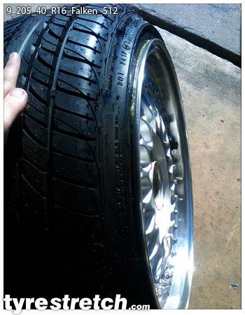An example of tyre stretch: 205/40 R16 on 9.0J – FALKEN