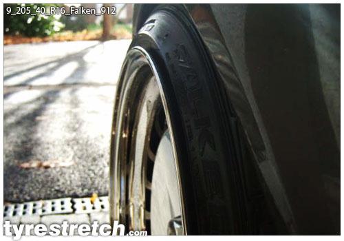 An example of tyre stretch: 205/40 R16 on 9.0J – FALKEN