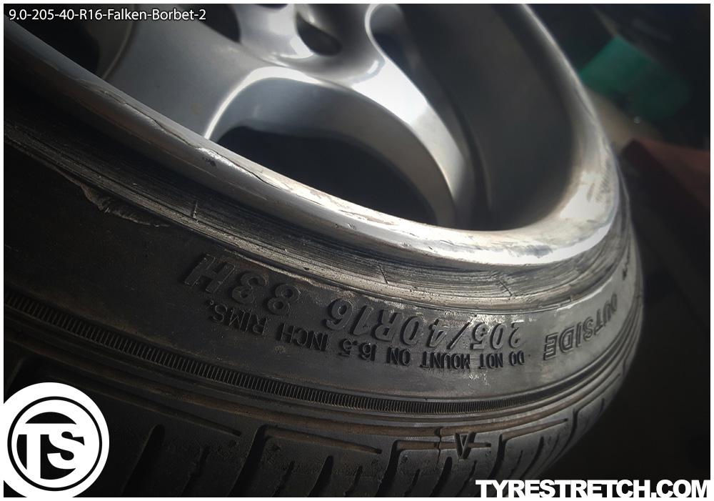 An example of tyre stretch: 205/40 R16 on 9.0J – FALKEN (BORBET)