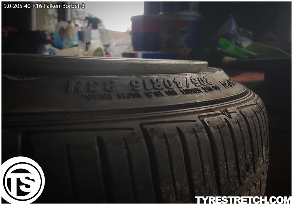 An example of tyre stretch: 205/40 R16 on 9.0J – FALKEN (BORBET)