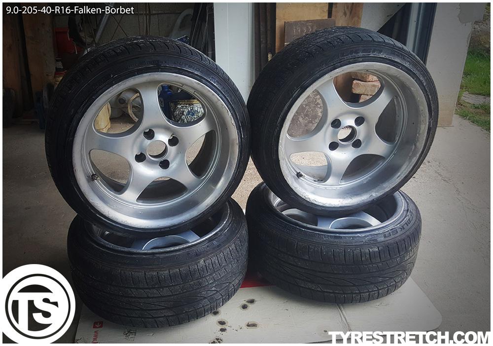 An example of tyre stretch: 205/40 R16 on 9.0J – FALKEN (BORBET)