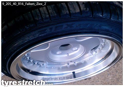 An example of tyre stretch: 205/40 R16 on 9.0J – FALKEN