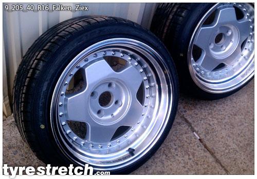 An example of tyre stretch: 205/40 R16 on 9.0J – FALKEN