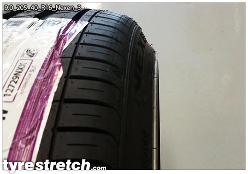 An example of tyre stretch: 205/40 R16 on 9.0J – NEXEN
