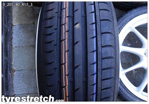 An example of tyre stretch: 205/40 R17 on 9.0J