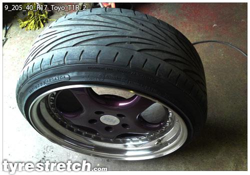 An example of tyre stretch: 205/40 R17 on 9.0J – TOYO