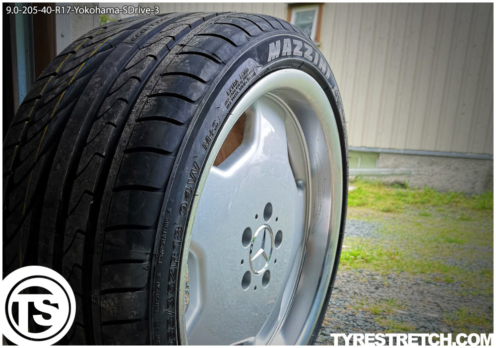 An example of tyre stretch: 205/40 R17 on 9.0J – YOKOHAMA