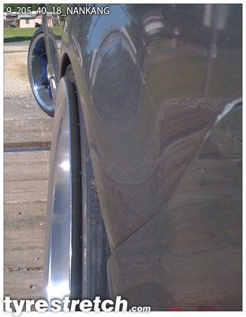 An example of tyre stretch: 205/40 R18 on 9.0J – NANKANG
