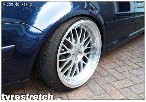 An example of tyre stretch: 205/40 R18 on 9.0J