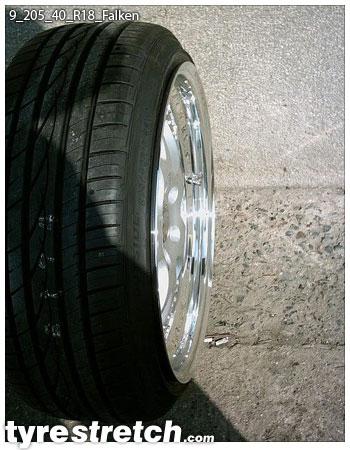 An example of tyre stretch: 205/40 R18 on 9.0J – FALKEN