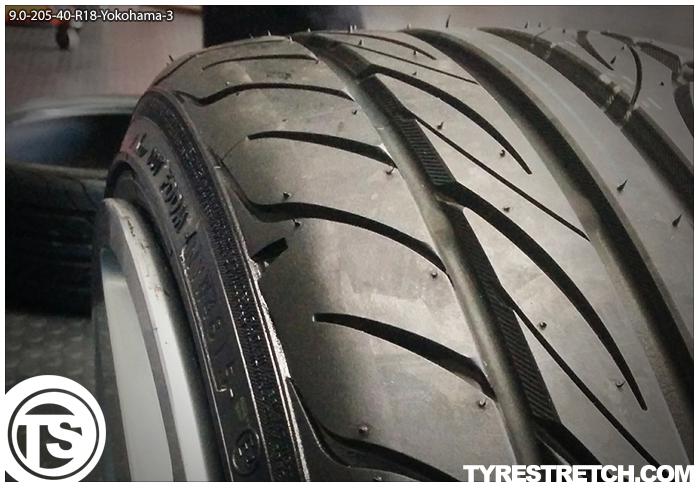 An example of tyre stretch: 205/40 R18 on 9.0J – YOKOHAMA