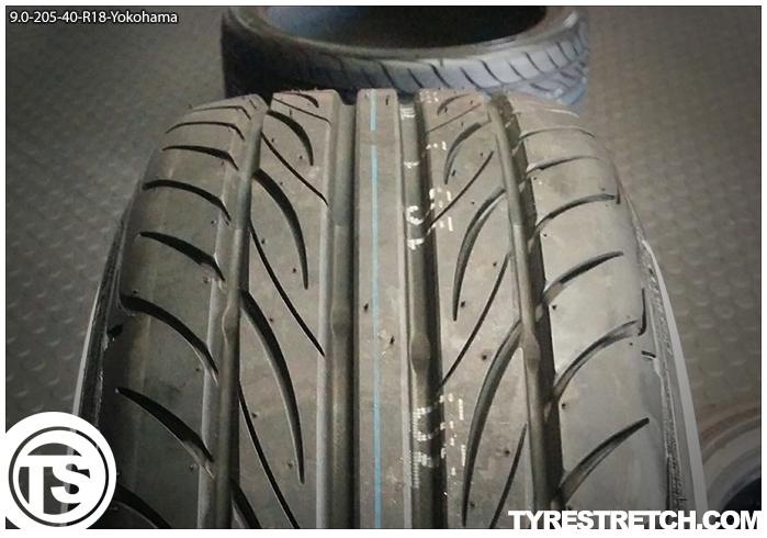 An example of tyre stretch: 205/40 R18 on 9.0J – YOKOHAMA