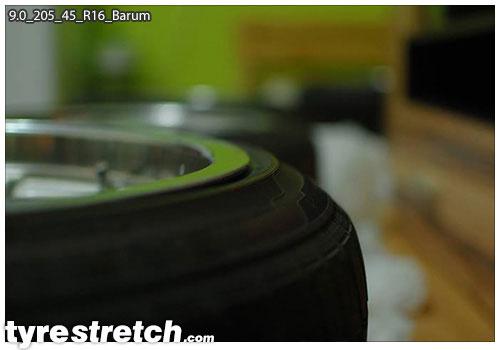 An example of tyre stretch: 205/45 R16 on 9.0J – BARUM