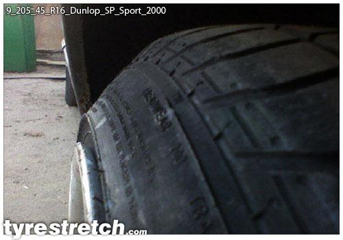An example of tyre stretch: 205/45 R16 on 9.0J – DUNLOP