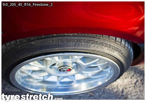 An example of tyre stretch: 205/45 R16 on 9.0J – FIRESTONE