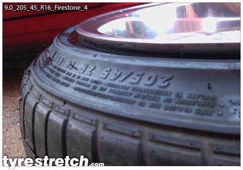 An example of tyre stretch: 205/45 R16 on 9.0J – FIRESTONE