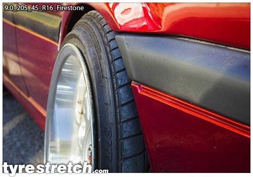 An example of tyre stretch: 205/45 R16 on 9.0J – FIRESTONE