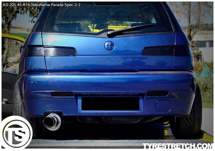 An example of tyre stretch: 205/45 R16 on 9.0J – YOKOHAMA