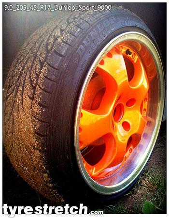 An example of tyre stretch: 205/45 R17 on 9.0J – DUNLOP