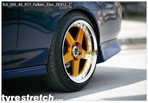 An example of tyre stretch: 205/45 R17 on 9.0J – FALKEN