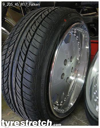 An example of tyre stretch: 205/45 R17 on 9.0J – FALKEN
