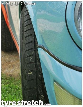 An example of tyre stretch: 205/45 R17 on 9.0J – UNIROYAL